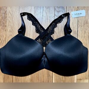NWT Soma Enbliss Luxe Front Close Lace Back Bra Black 40D